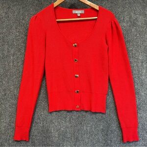 Marled Reunited red heart button up cardigan sweater XS ribbed scoop neck